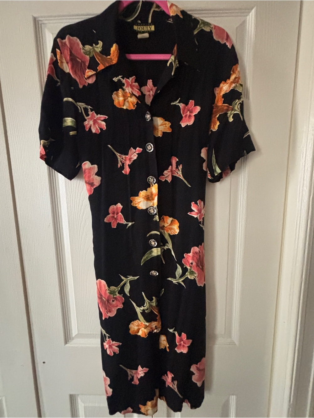 NWOT Jouly Black Floral Button-Front Midi Dress | Size Large